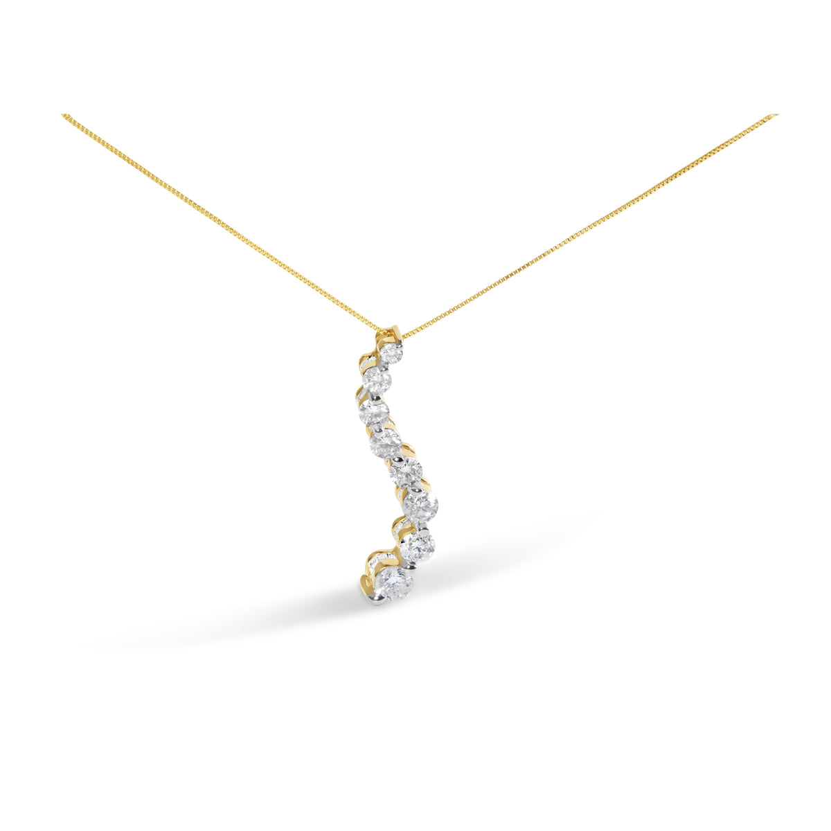 Collar con colgante Journey de oro amarillo de 14k de 3.0 quilates total de diamante talla baguette y brillante redondo AGS certificado, 18 pulgadas (Color G-H, Claridad I1-I2)