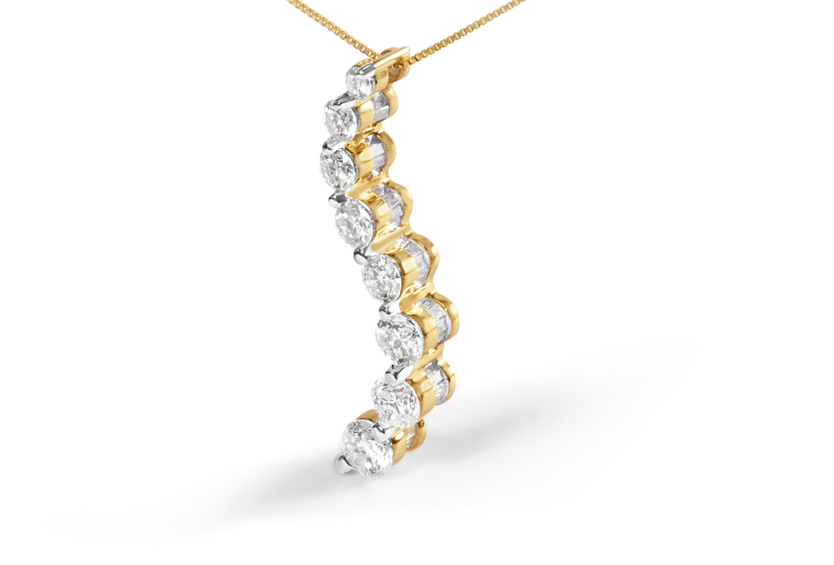 Collar con colgante Journey de oro amarillo de 14k de 3.0 quilates total de diamante talla baguette y brillante redondo AGS certificado, 18 pulgadas (Color G-H, Claridad I1-I2)
