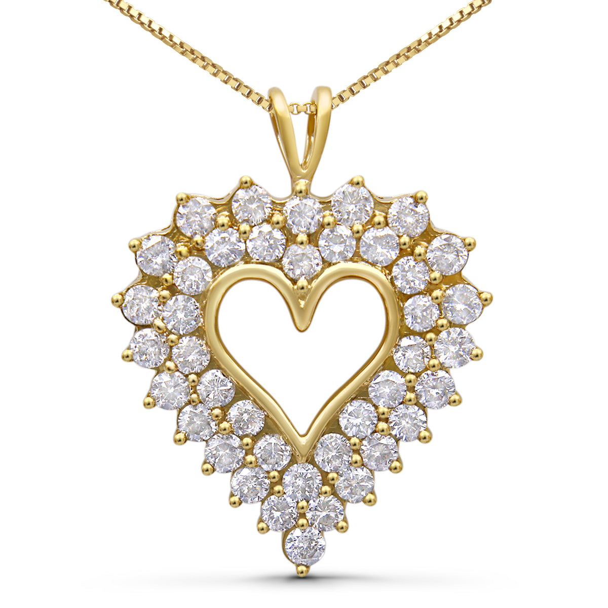 Collar con colgante de corazón de marco de sombra de diamante de 4,0 quilates de peso total en plata de ley 925 bañada en oro amarillo de 14 quilates, 45,72 cm (color J-K, claridad I1-I2)
