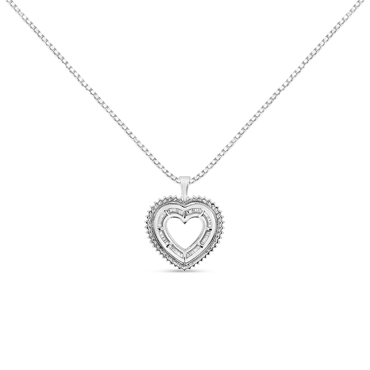 Collar con dije de plata esterlina .925 con diseño de corazón abierto tipo halo de 1,0 quilates de peso total, diamantes (color I-J, claridad I1-I2), 45,7 cm