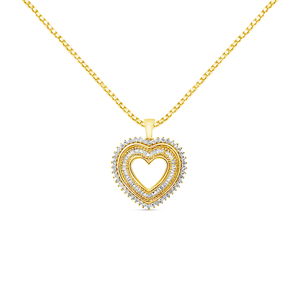 14K Yellow Gold Plated .925 Sterling Silver 1.0 Cttw Round and Baguette-Cut Diamond Composite Hearth 18" Pendant Necklace (I-J Color, I1-I2 Clarity) - image 4 of 6