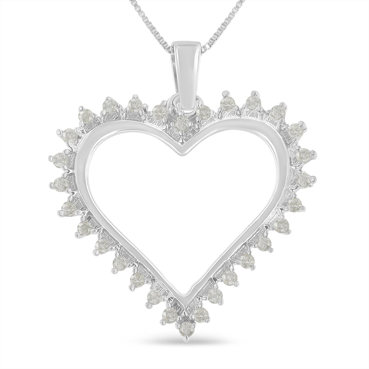 Collar con colgante de plata de ley .925 con diseño de corazón abierto de 3 puntas con diamantes de 1/4 qt. (color I-J, claridad I3), 18"