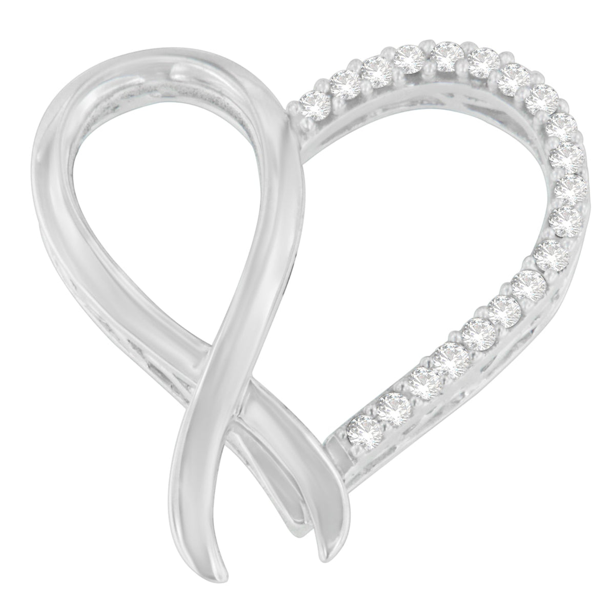 Collar con colgante de cinta y corazón con acento de diamante de talla redonda de 1/4 cttw de plata de ley .925 (H-I, I2-I3)