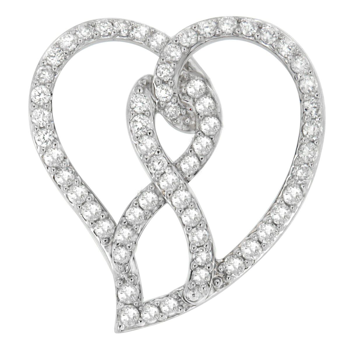 Collar con colgante de oro blanco de 14K con lazo de concientización y corazón abierto de diamantes blancos de 1,0 Cttw y 45 cm (color H-I, claridad I1-I2) - Lazo de diamante blanco