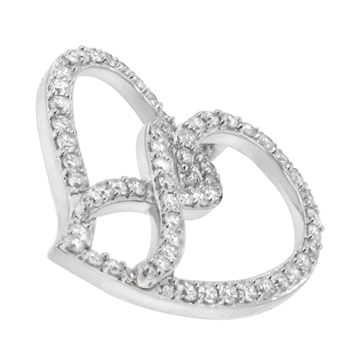 Collar con colgante de oro blanco de 14K con lazo de concientización y corazón abierto de diamantes blancos de 1,0 Cttw y 45 cm (color H-I, claridad I1-I2) - Lazo de diamante blanco