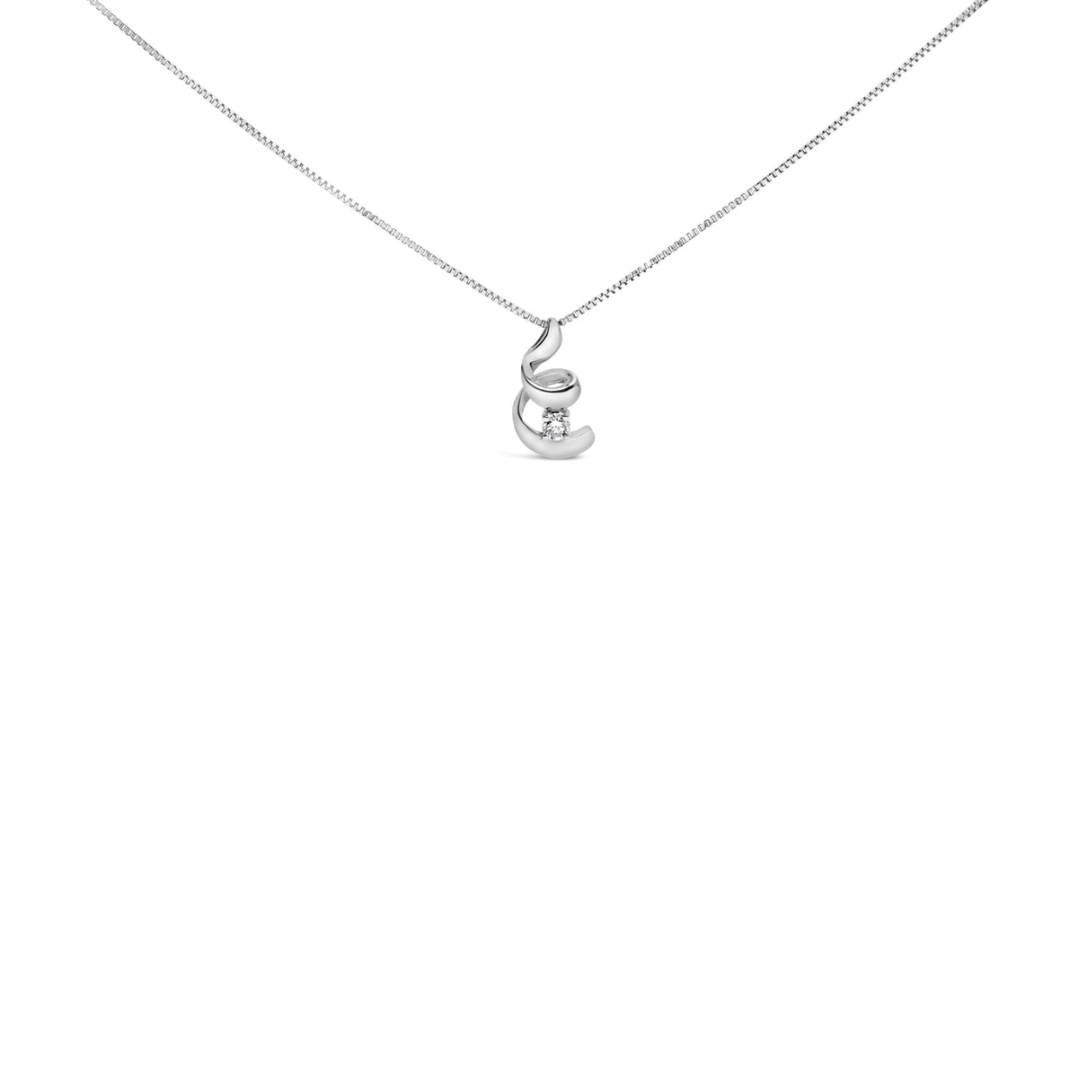 Collar con colgante de espiral solitario de diamante de oro blanco de 10K y 1/10 Cttw de 18" (color I-J, claridad I2-I3)