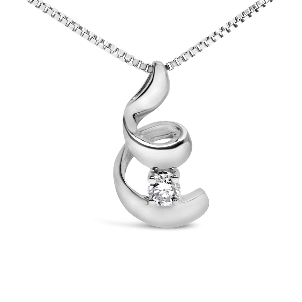 Collar con colgante de espiral solitario de diamante de oro blanco de 10K y 1/10 Cttw de 18" (color I-J, claridad I2-I3)