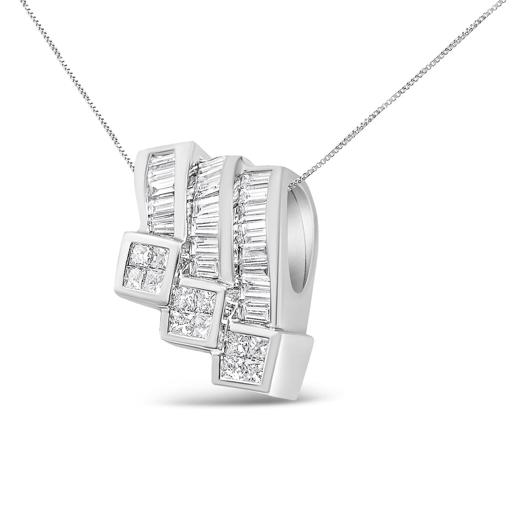 14K White Gold 1 1/2 Cttw Invisible Set Princess and Channel Set Baguette-cut Diamond Triple Curve Pendant Necklace (G-H Color, SI1-SI2 Clarity) - NO CHAIN INCLUDED
