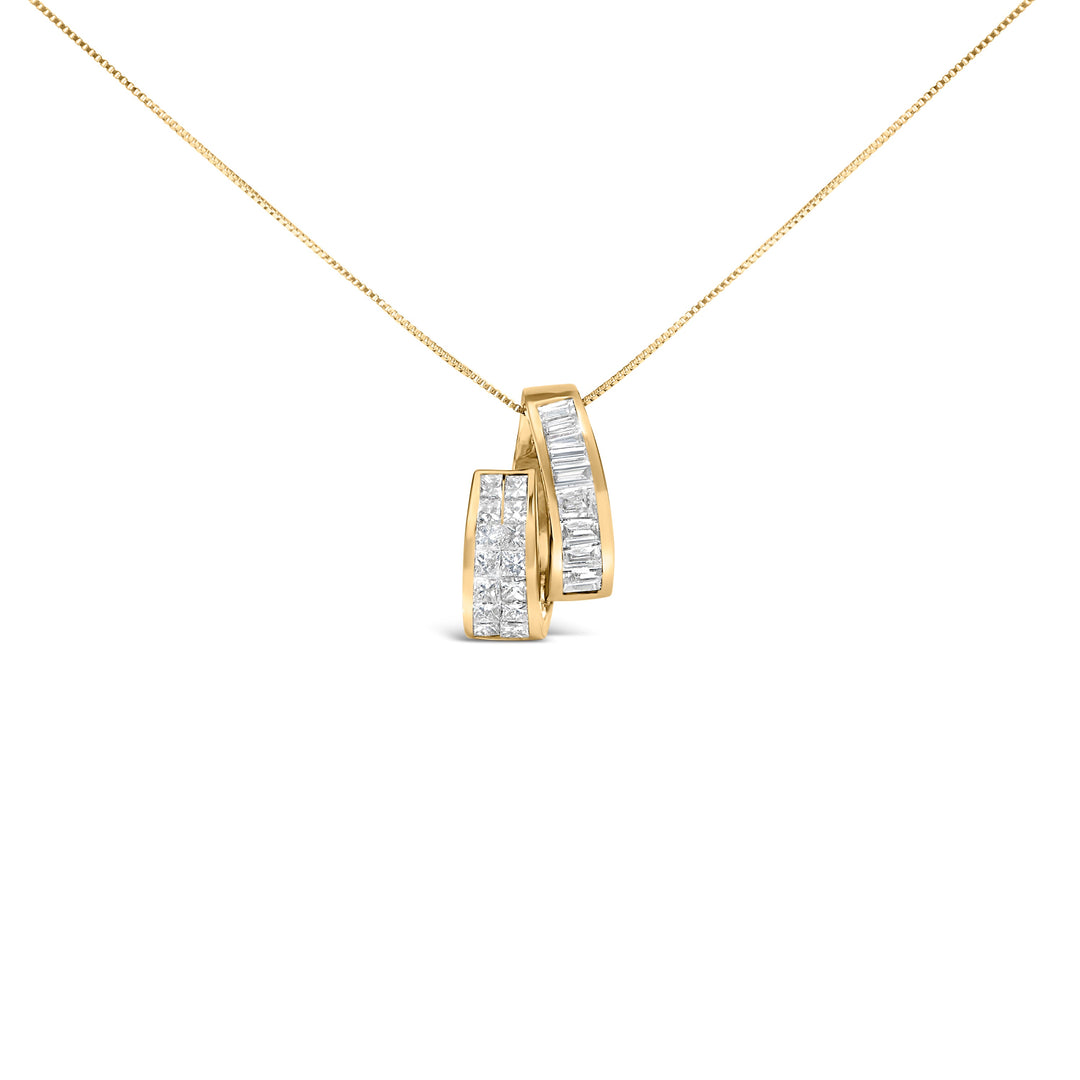 14K Yellow Gold 1 5/8 cttw Princess and Baguette Cut Diamond Fashion Pendant Necklace (G-H, VS2-SI1)