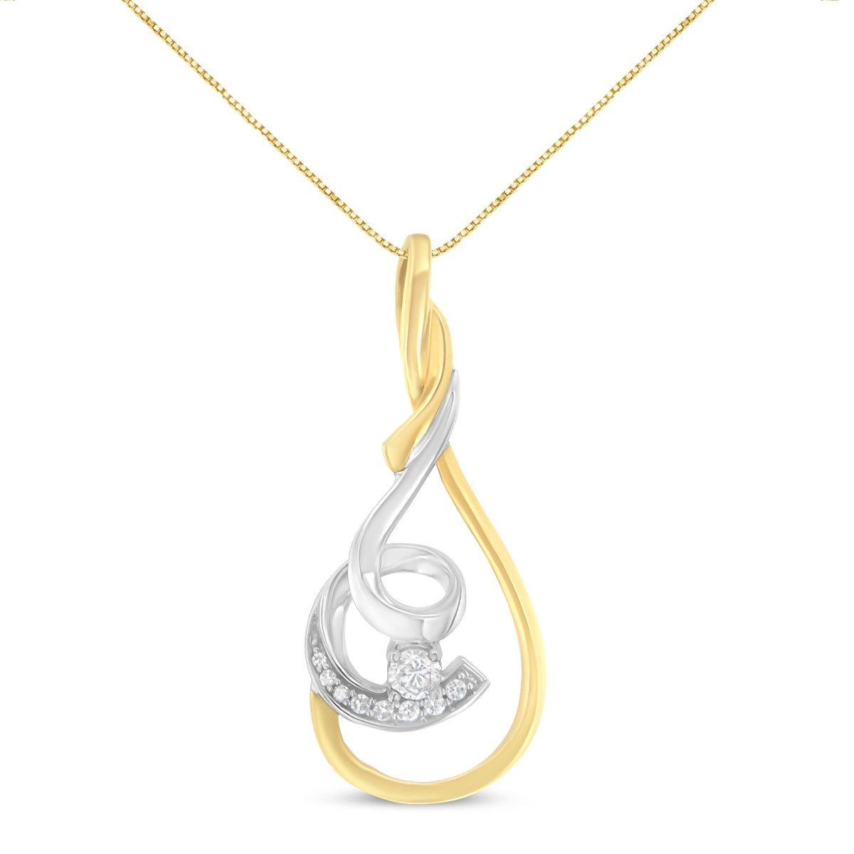 Espira 10K oro amarillo y blanco de dos tonos 1/6 Cttw con brillante de corte redondo y espiral superpuesta, collar con colgante de 18 pulgadas (color H-I, claridad I2-I3)