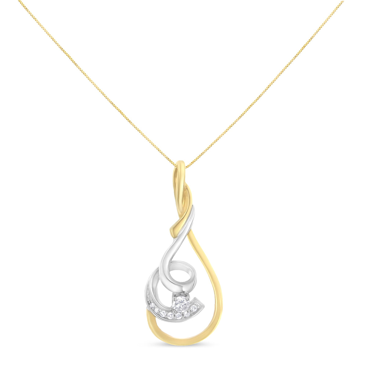 Espira 10K oro amarillo y blanco de dos tonos 1/6 Cttw con brillante de corte redondo y espiral superpuesta, collar con colgante de 18 pulgadas (color H-I, claridad I2-I3)