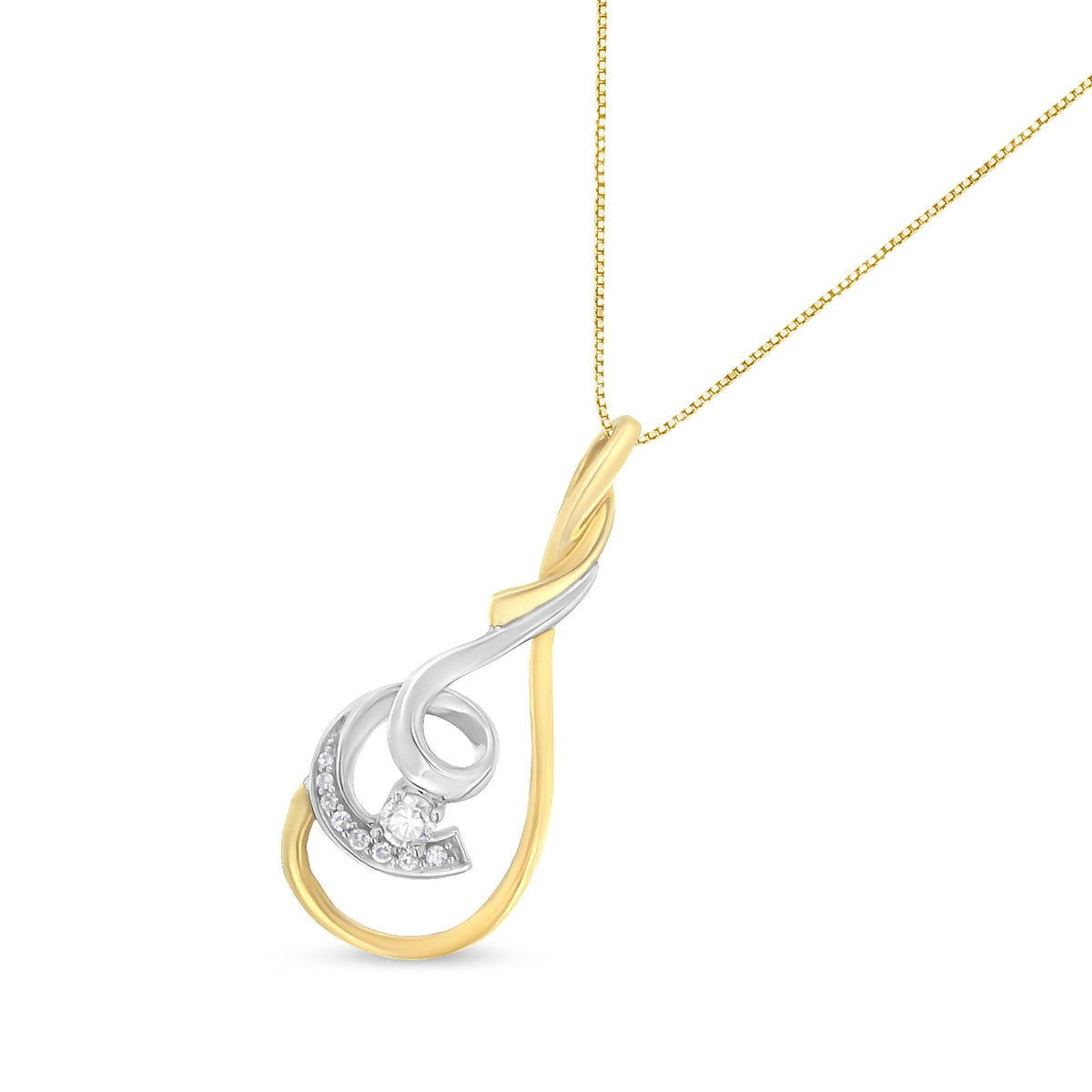 Espira 10K oro amarillo y blanco de dos tonos 1/6 Cttw con brillante de corte redondo y espiral superpuesta, collar con colgante de 18 pulgadas (color H-I, claridad I2-I3)