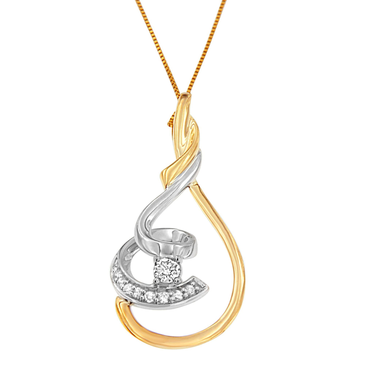 Espira 10K oro amarillo y blanco de dos tonos 1/6 Cttw con brillante de corte redondo y espiral superpuesta, collar con colgante de 18 pulgadas (color H-I, claridad I2-I3)