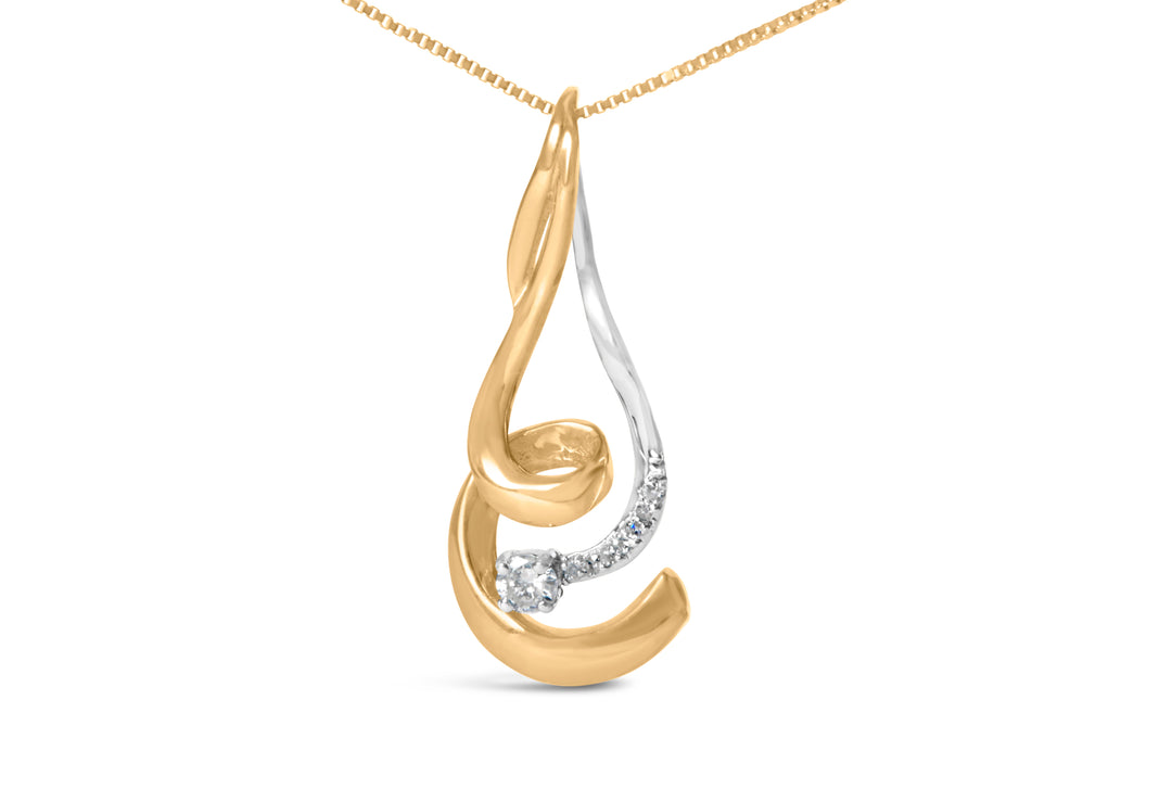 Espira 10K Two-Tone Gold 1/10 cttw Round Cut Diamond Swirl Pendant Necklace (I-J, I2-I3)