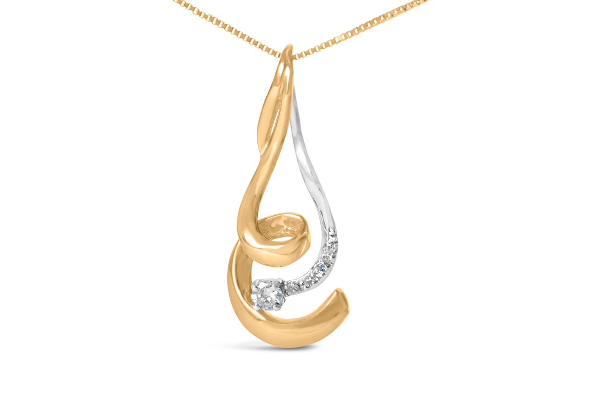 Collar con colgante de espiral de oro bicolor de 10 quilates con diamantes de talla redonda de 0,10 cttw (I-J, I2-I3)
