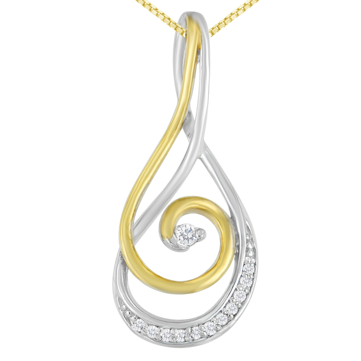 Espira 10K Oro Bicolor Corte Redondo Diamante Espumoso Espiral Colgante Collar (1/6 cttw, Color J-K, Claridad I2-I3)
