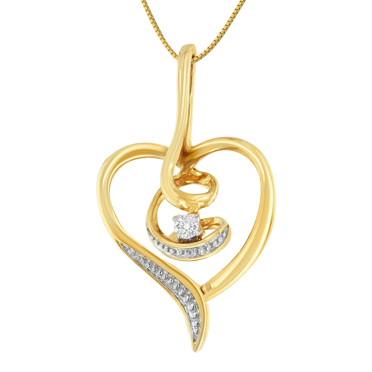 Collar con colgante Espira de 10K en oro amarillo con acentos de diamantes de .03 Cttw de corte redondo y remolino en forma de corazón abierto de 45.7 cm (color I-J, claridad I2-I3)