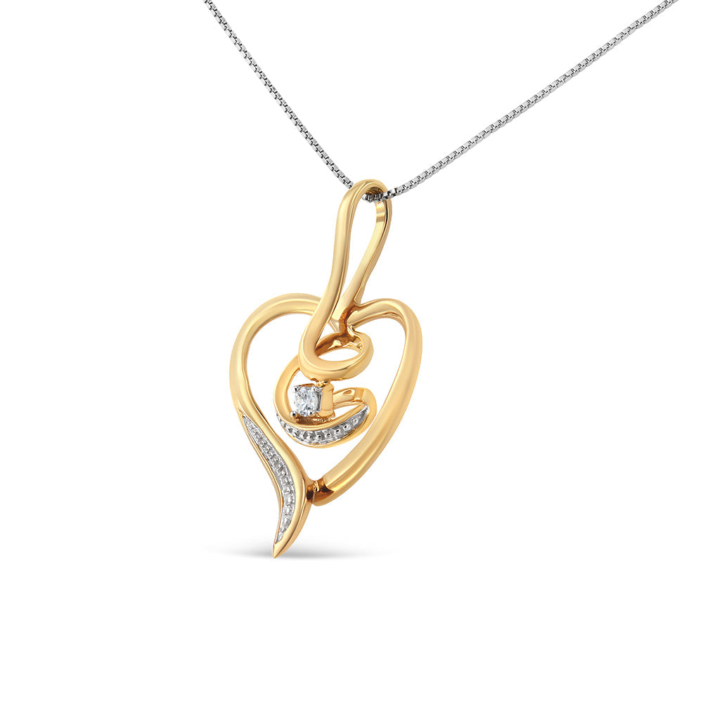 Collar con colgante Espira de 10K en oro amarillo con acentos de diamantes de .03 Cttw de corte redondo y remolino en forma de corazón abierto de 45.7 cm (color I-J, claridad I2-I3)