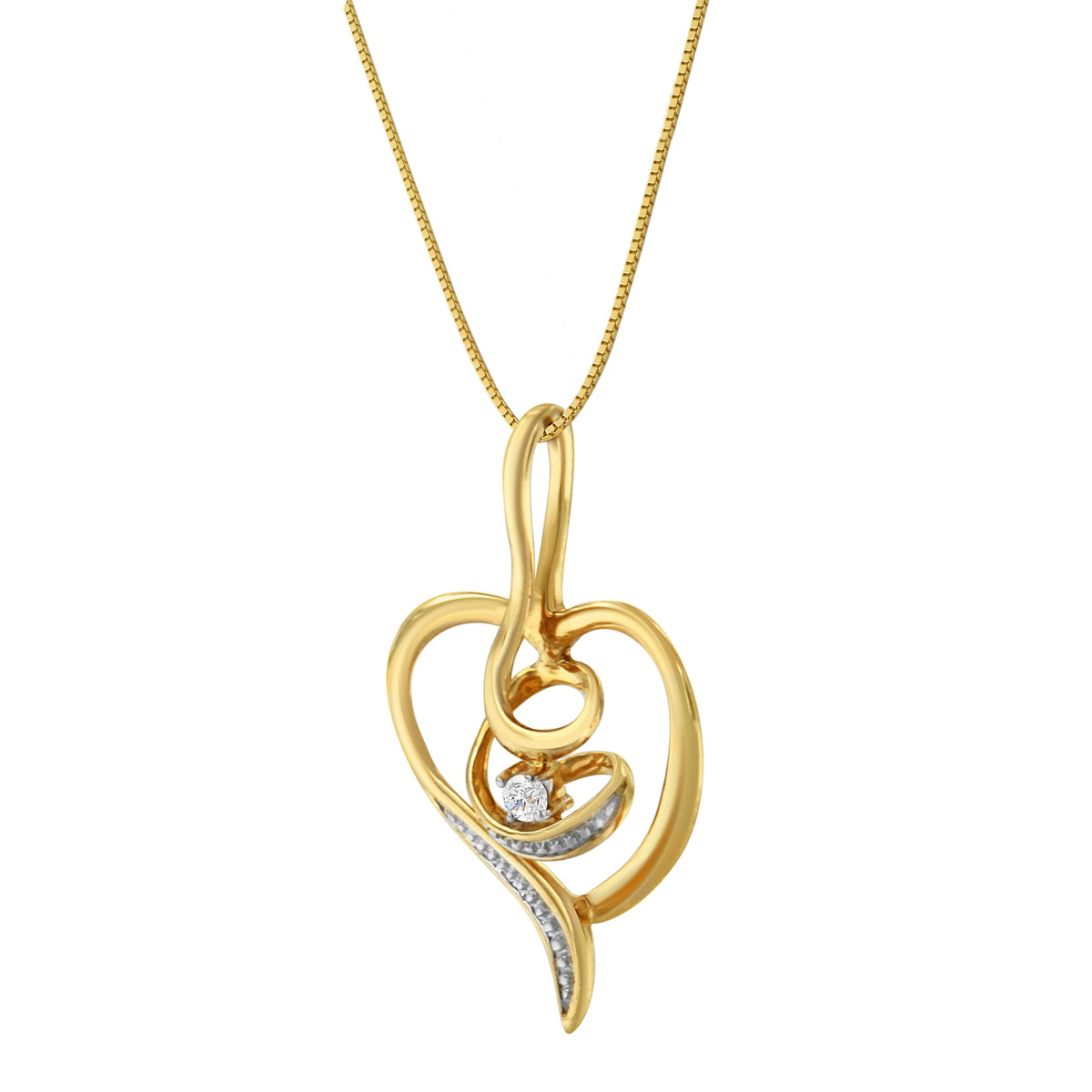 Collar con colgante Espira de 10K en oro amarillo con acentos de diamantes de .03 Cttw de corte redondo y remolino en forma de corazón abierto de 45.7 cm (color I-J, claridad I2-I3)