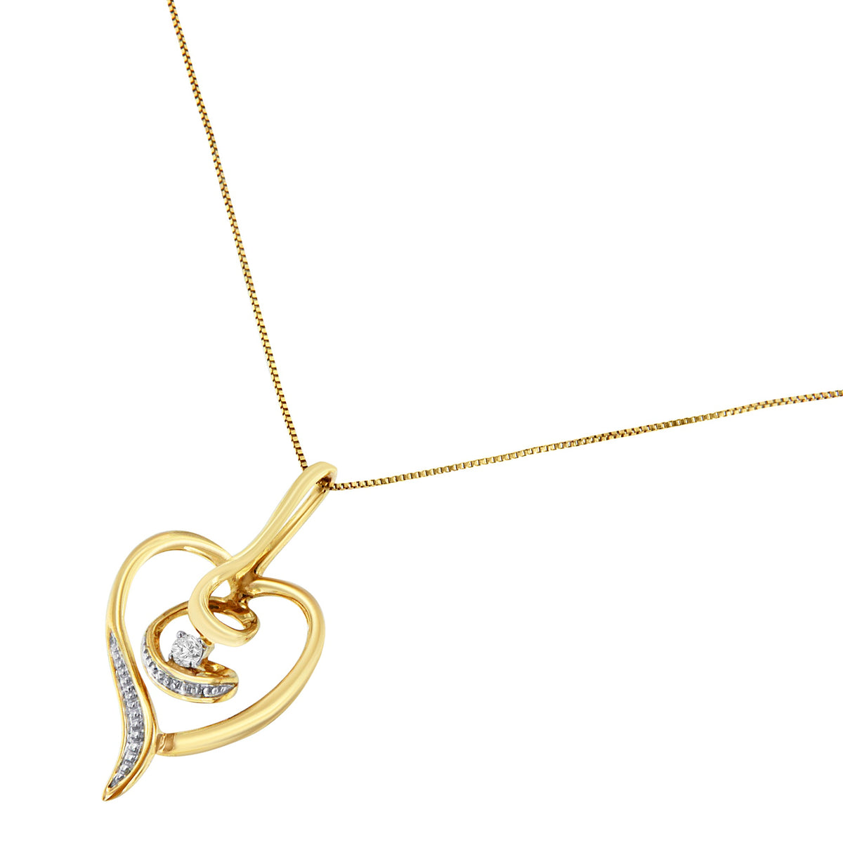 Collar con colgante Espira de 10K en oro amarillo con acentos de diamantes de .03 Cttw de corte redondo y remolino en forma de corazón abierto de 45.7 cm (color I-J, claridad I2-I3)