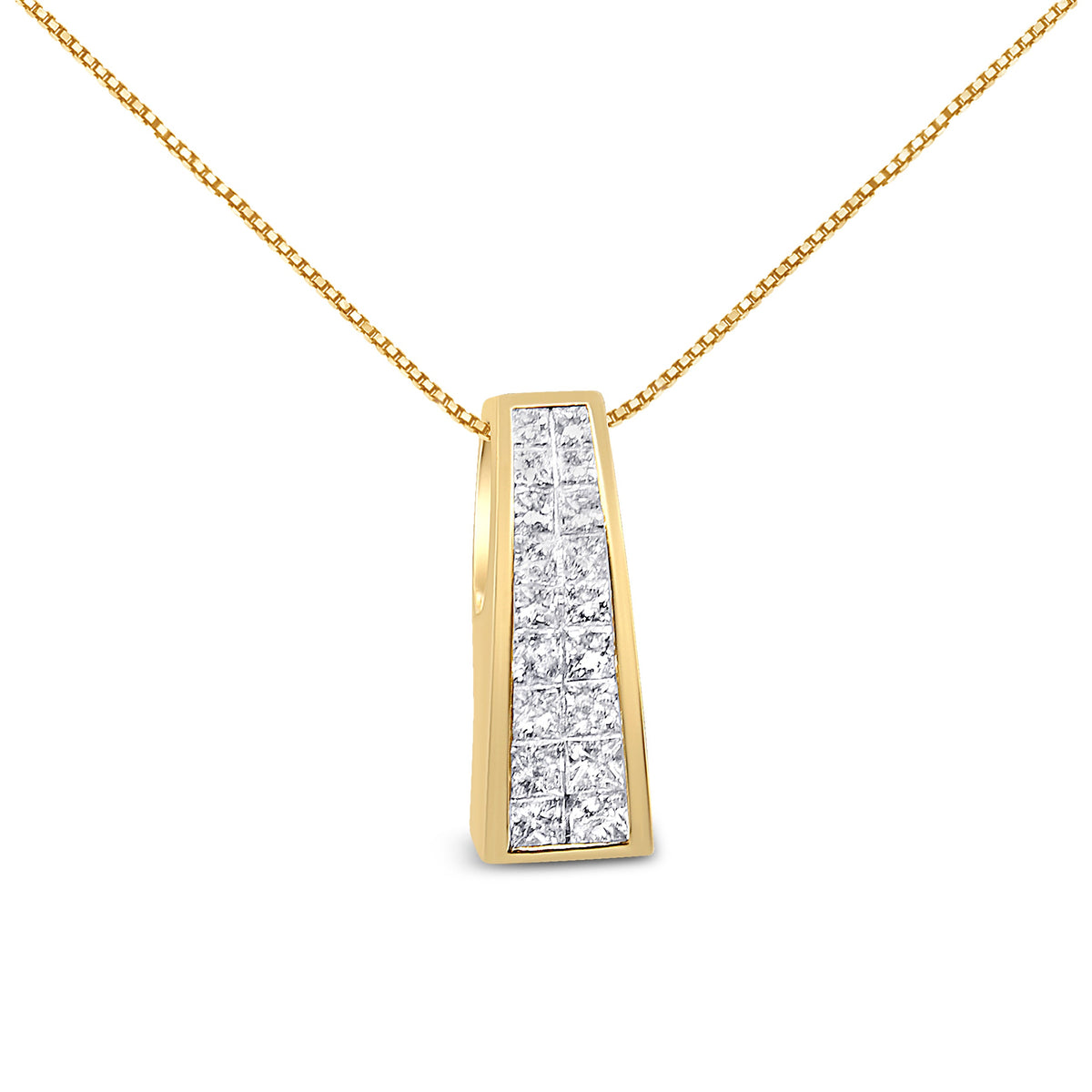 Collar con colgante de columna griega con diamantes de corte princesa de 1,5 ct en oro amarillo de 14K (G-H, VS1-VS2)