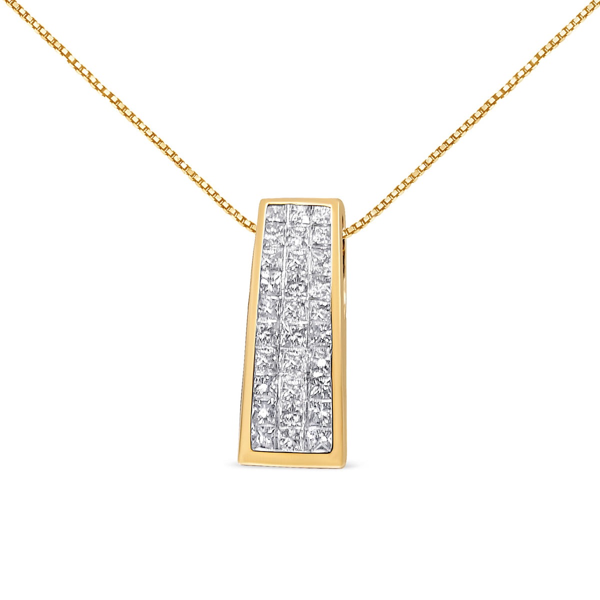 Collar con colgante de columna griega con diamantes de corte princesa de 1,5 ct en oro amarillo de 14K (G-H, VS1-VS2)