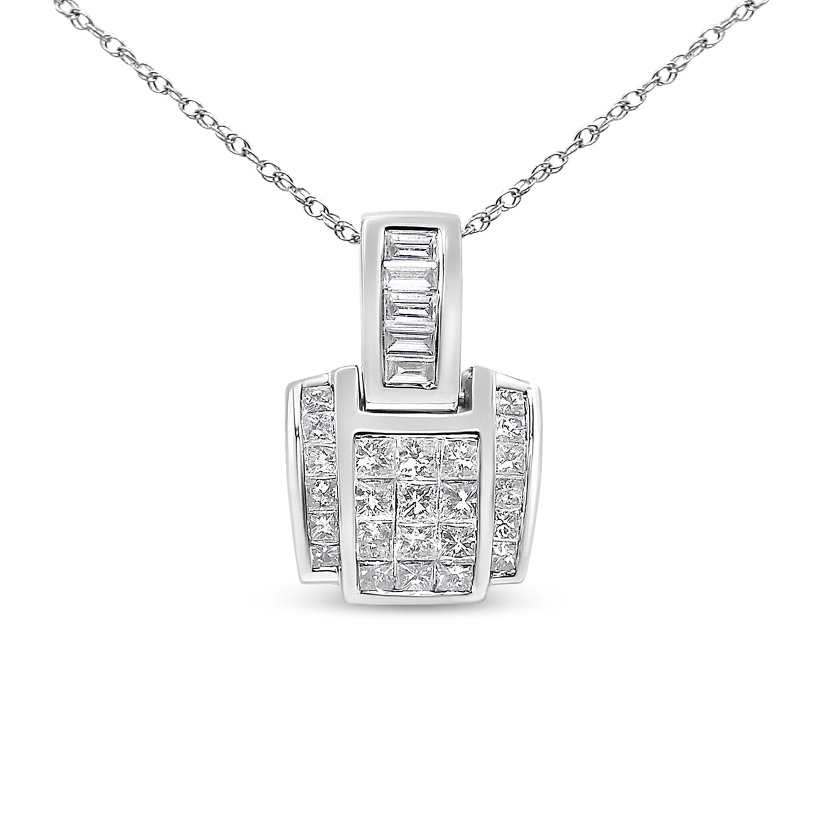 Colgante de oro blanco de 14K con diamante de corte princesa compuesto de 2 1/5 Cttw con fianza de diamantes (Color H-I, Claridad SI1-SI2) - CADENA NO INCLUIDA