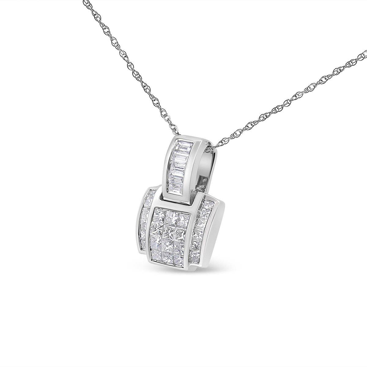 Colgante de oro blanco de 14K con diamante de corte princesa compuesto de 2 1/5 Cttw con fianza de diamantes (Color H-I, Claridad SI1-SI2) - CADENA NO INCLUIDA