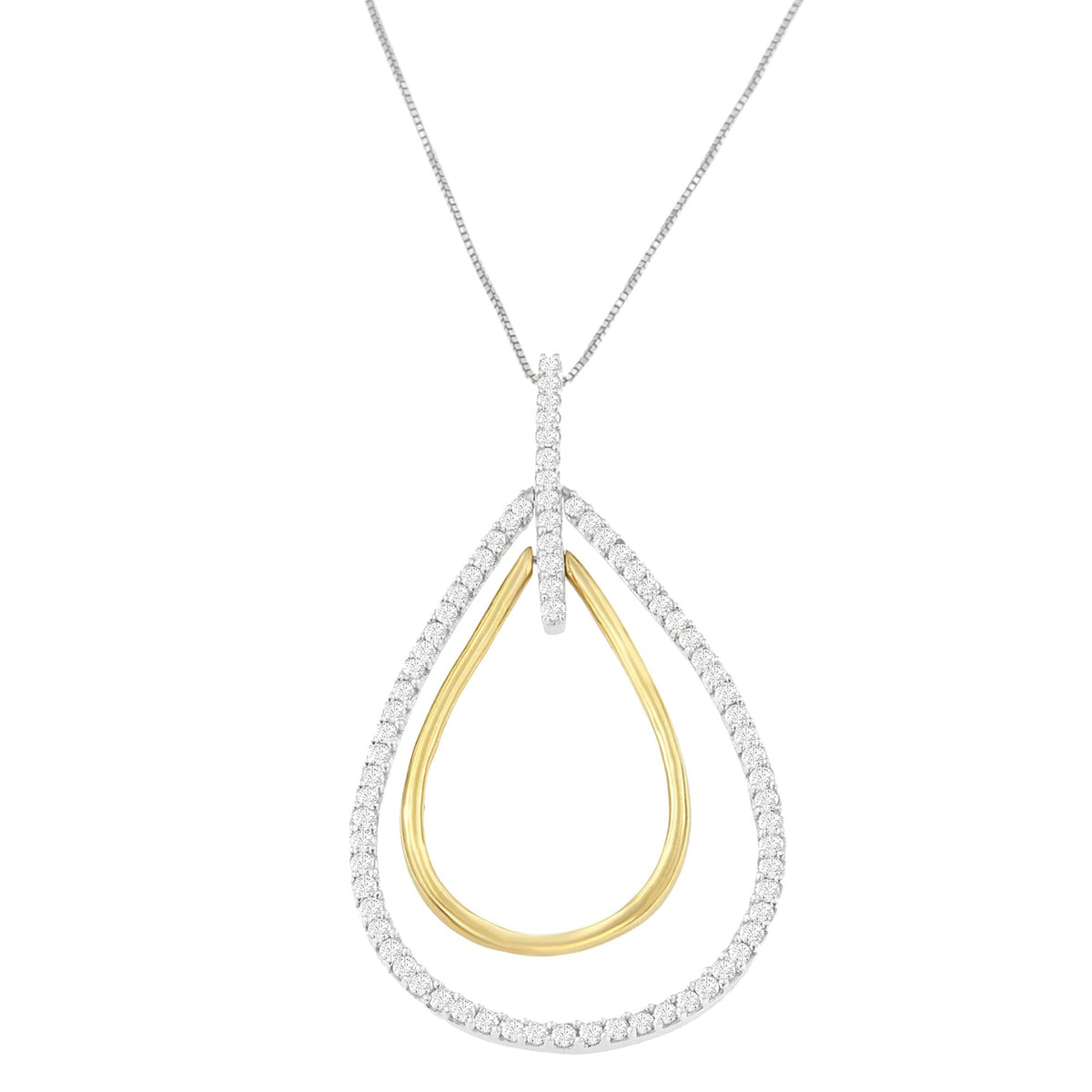Collar con colgante de doble ráfaga de diamantes de talla redonda de oro bicolor de 14K (1,00 TCW, color H-I, claridad SI2-I1)