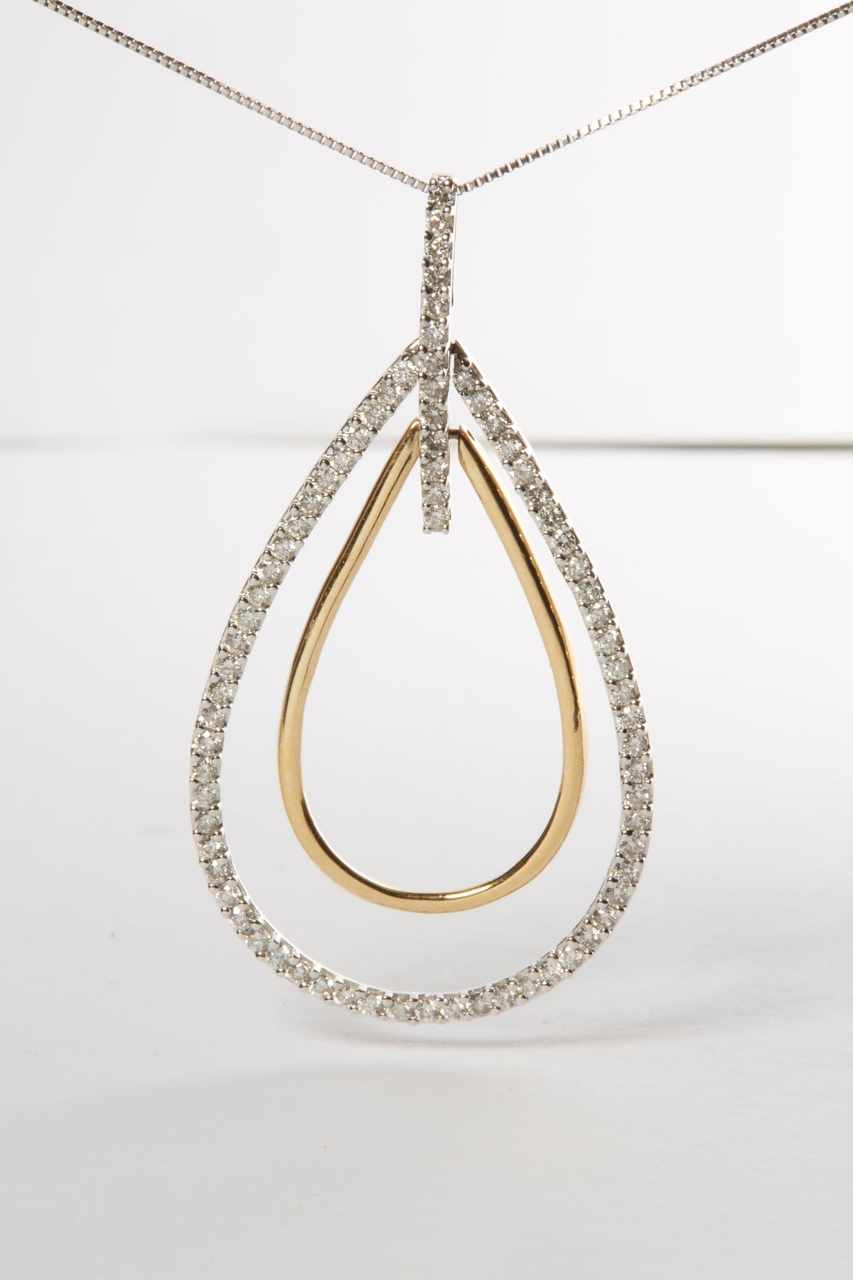 Collar con colgante de doble ráfaga de diamantes de talla redonda de oro bicolor de 14K (1,00 TCW, color H-I, claridad SI2-I1)