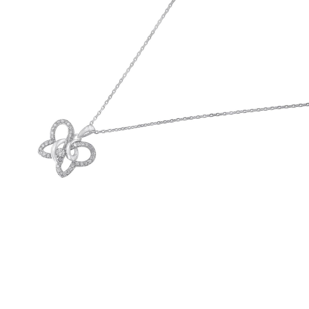 Collar con colgante de mariposa de plata de ley .925 con diamantes engastados en puntas de 1/4 cttw y 45 cm (color H-I, claridad I1-I2)
