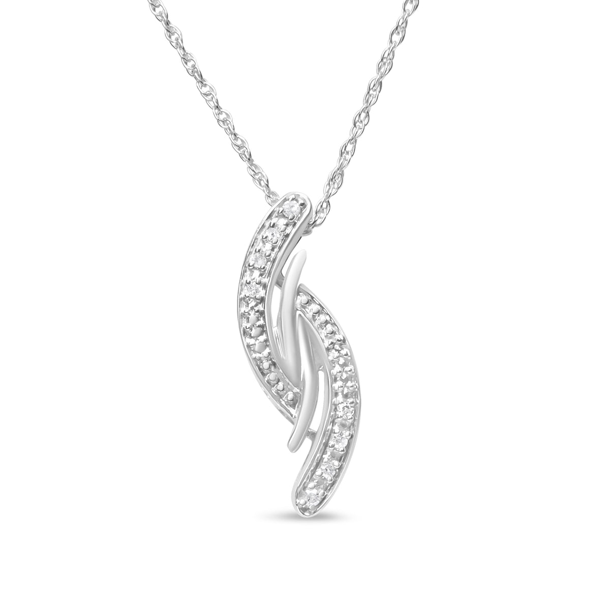 Collar con colgante curvo de plata de ley .925 con acentos de diamante de 18" (color I-J, claridad I3)