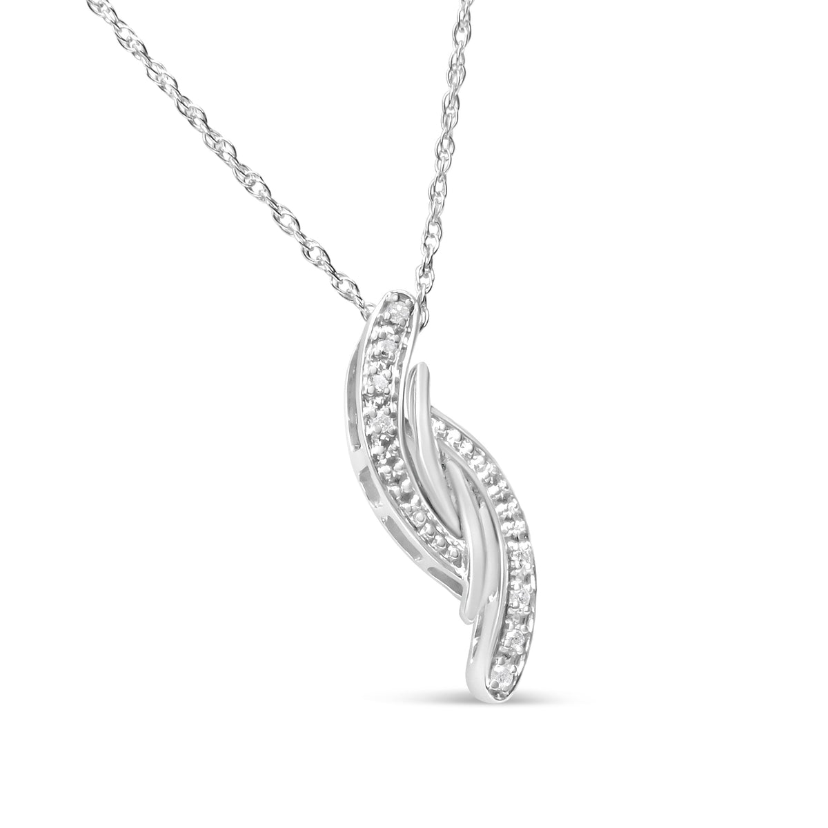 Collar con colgante curvo de plata de ley .925 con acentos de diamante de 18" (color I-J, claridad I3)