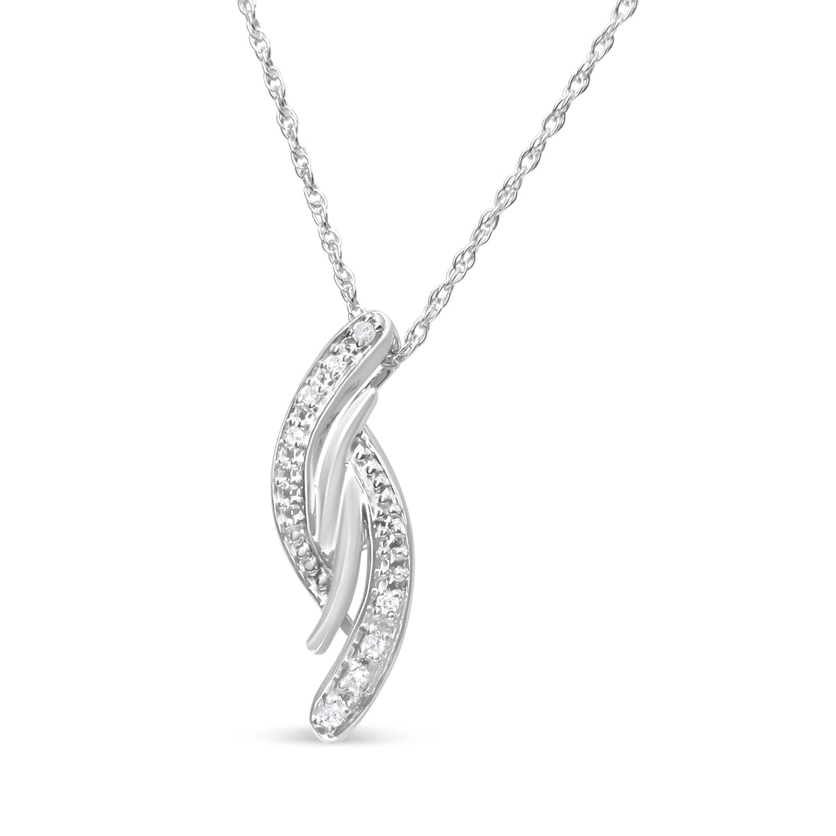 Collar con colgante curvo de plata de ley .925 con acentos de diamante de 18" (color I-J, claridad I3)