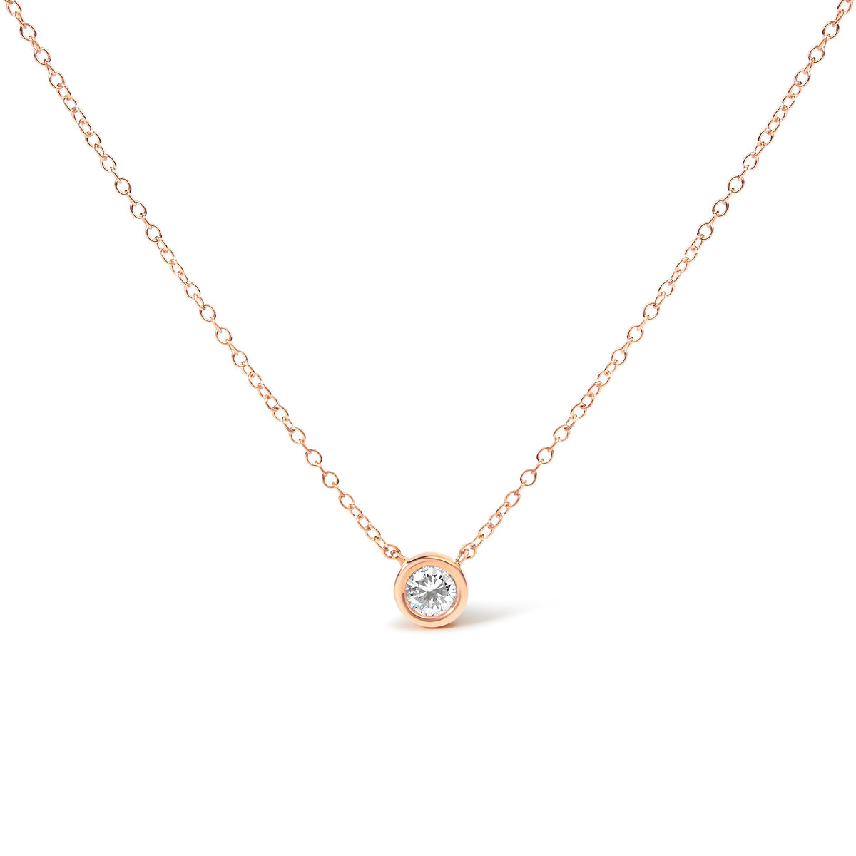 Colgante Solitario Moderno de Oro Rosa de 10K con Diamante Redondo Brillante de 1/3 Quilate Engastado en Bisel, en Cadena de 16"-18" (Color H-I, Claridad SI2-I1)