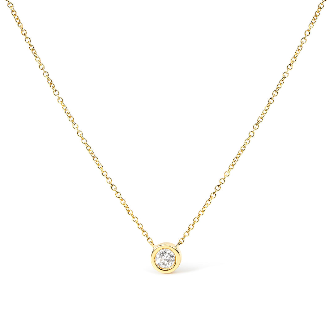 10K White Gold 1/10 Carat Round Brilliant-Cut Diamond Modern Bezel-Set Solitaire 16"-18" Pendant Necklace (H-I Color, SI2-I1 Clarity)