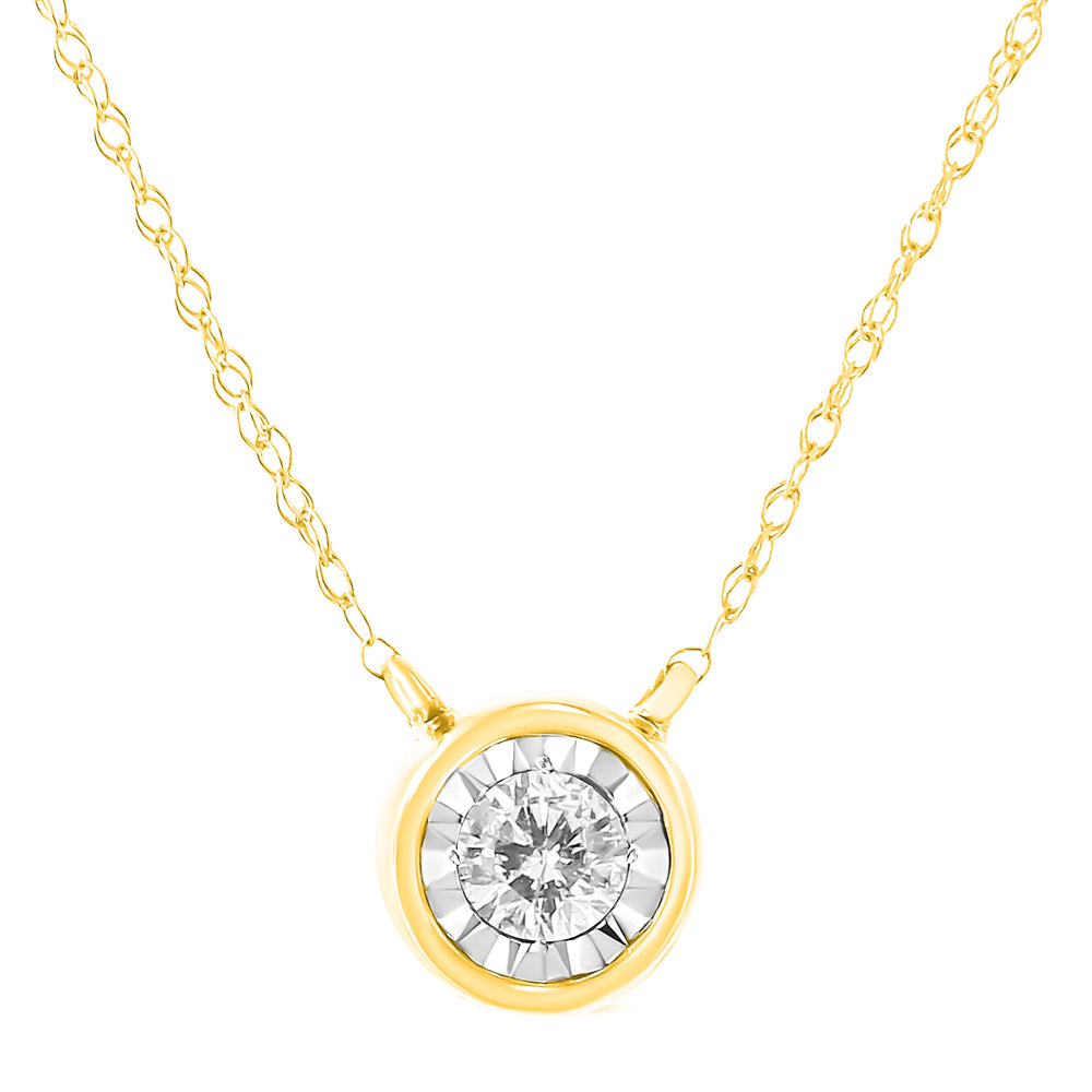 10K Yellow Gold 1/4 Cttw Round Brilliant-Cut Diamond Modern Bezel-Set Solitaire Pendant Necklace (J-K Color, I2-I3 Clarity) - 16" with 2" Extender