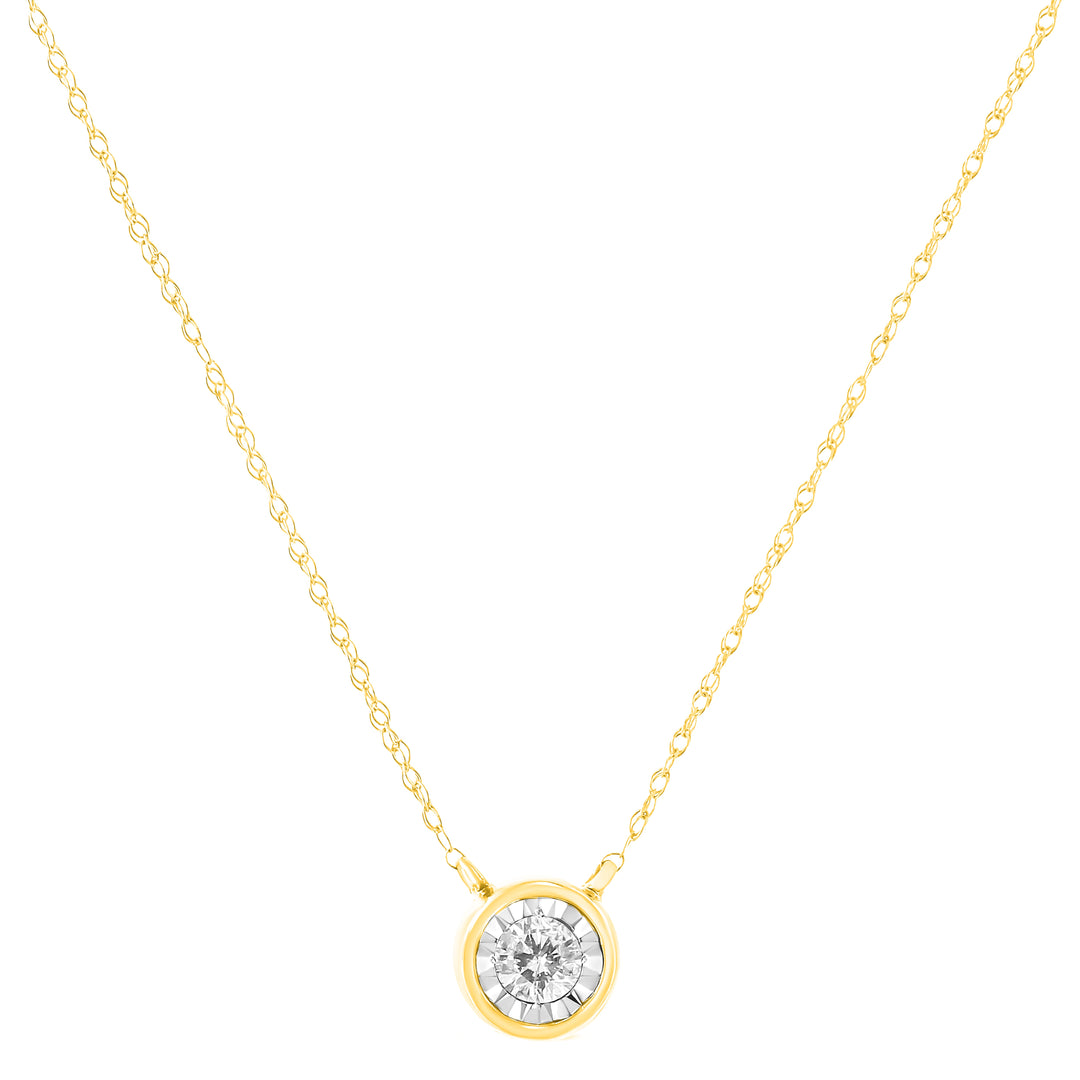 10K Yellow Gold 1/4 Cttw Round Brilliant-Cut Diamond Modern Bezel-Set Solitaire Pendant Necklace (J-K Color, I2-I3 Clarity) - 16" with 2" Extender