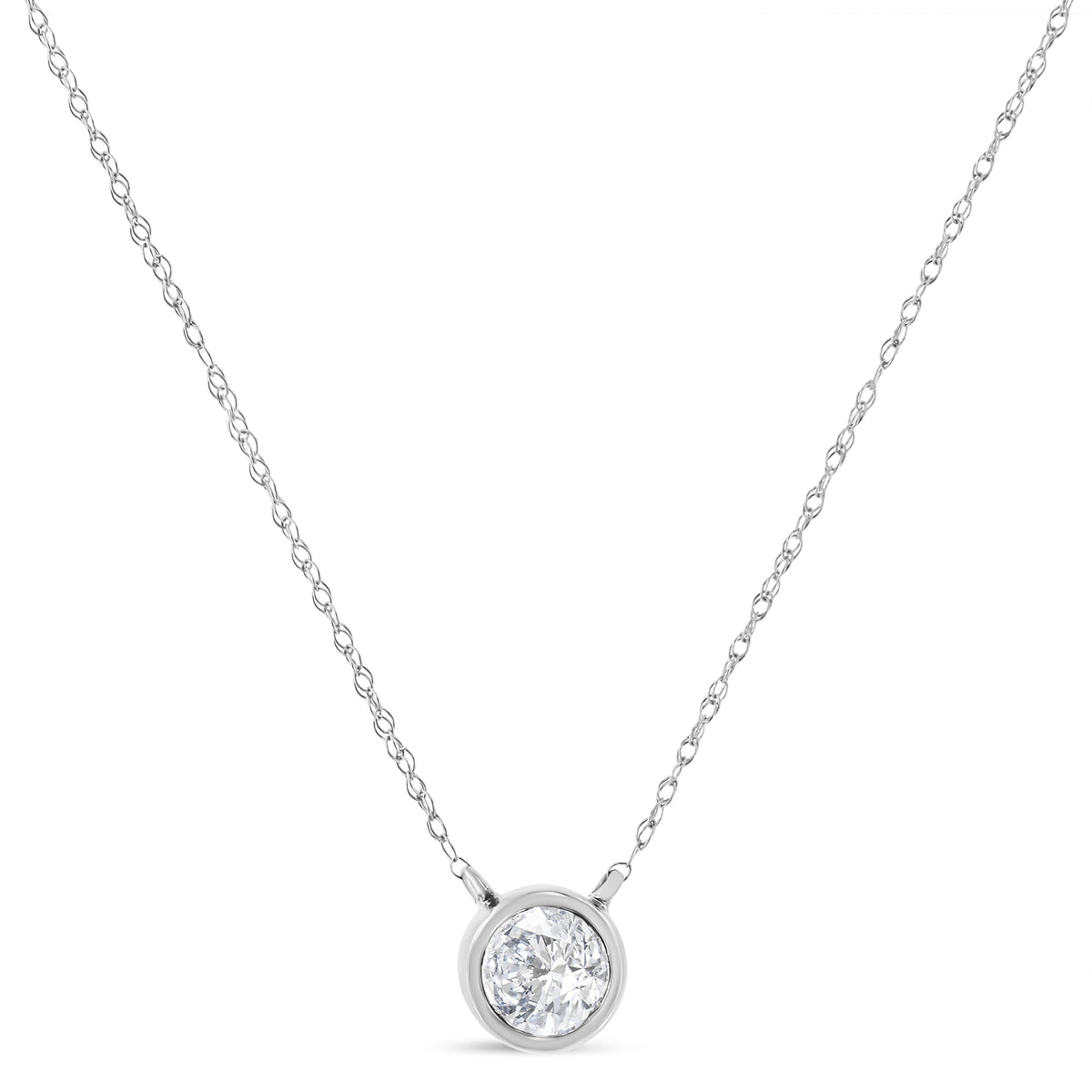 Collar con colgante de diamante solitario redondo de 1/5 Cttw con bisel de oro blanco de 10K certificado por AGS, ajustable de 16-18" (color H-I, claridad SI1-SI2)