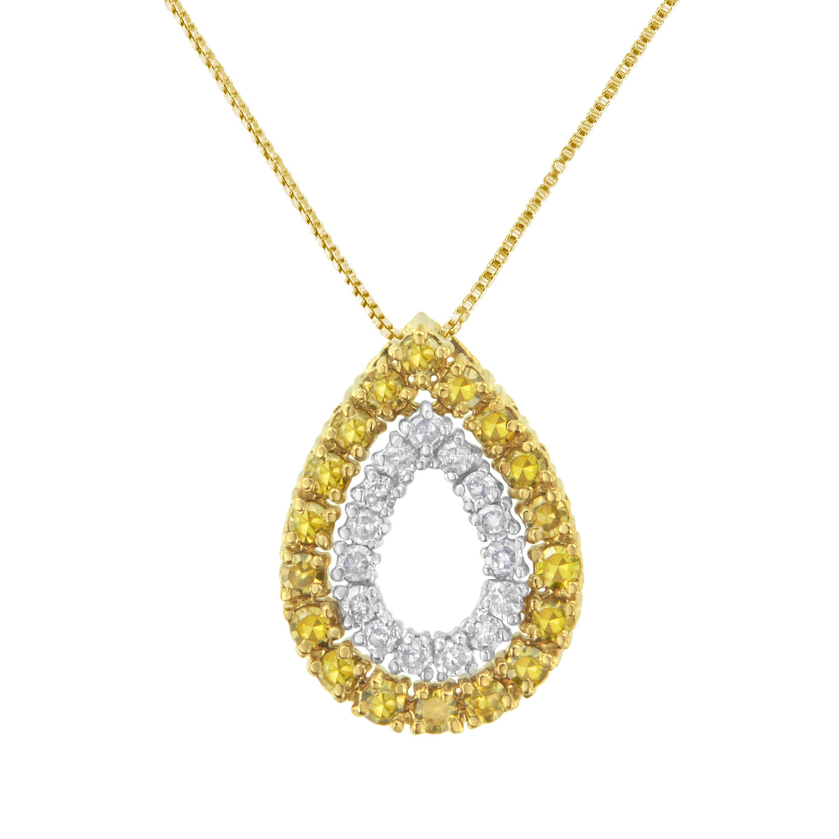 Collar con colgante de plata de ley chapada en oro amarillo con diamante amarillo tratado en forma de pera (1/2 quilate total, color amarillo, claridad I2-I3)