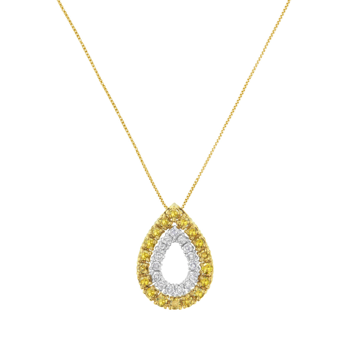 Collar con colgante de plata de ley chapada en oro amarillo con diamante amarillo tratado en forma de pera (1/2 quilate total, color amarillo, claridad I2-I3)