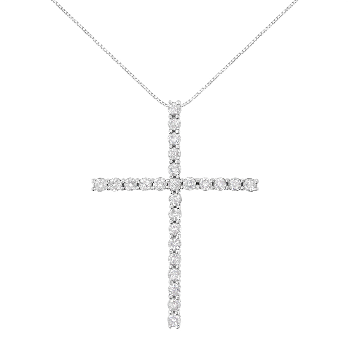 Collar con dije de cruz de diamantes de 2 1/2 cttw de plata esterlina .925 (H-I, I2-I3)