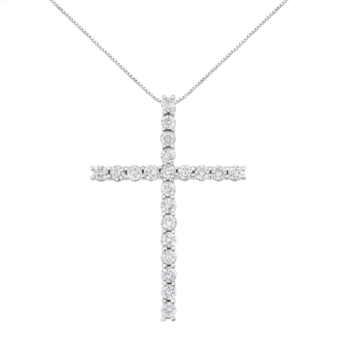 Colgante de cruz de plata de ley .925 con diamantes de 4.0 Cttw de 2-1/4" con cadena tipo caja (color I-J, claridad I1-I2) - 18"