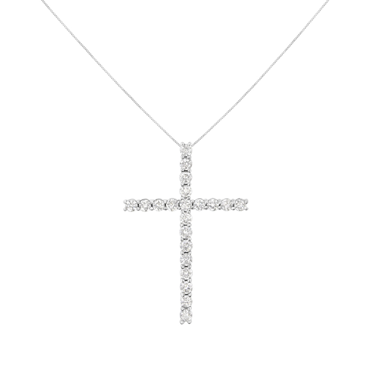 Colgante de cruz de plata de ley .925 con diamantes de 4.0 Cttw de 2-1/4" con cadena tipo caja (color I-J, claridad I1-I2) - 18"