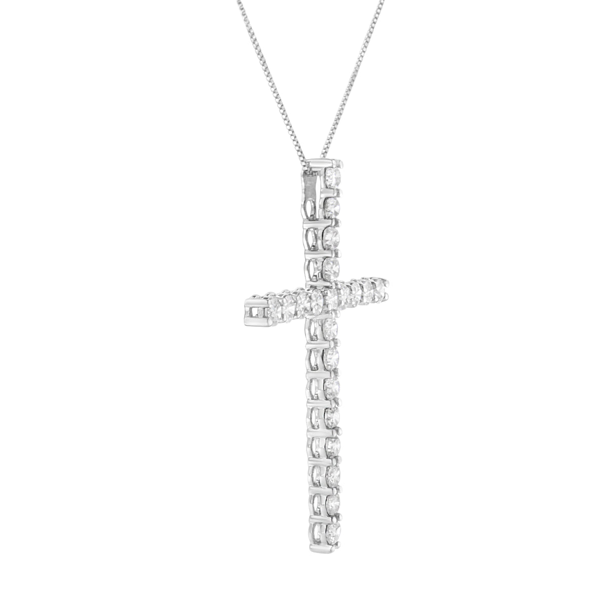 Colgante de cruz de plata de ley .925 con diamantes de 4.0 Cttw de 2-1/4" con cadena tipo caja (color I-J, claridad I1-I2) - 18"