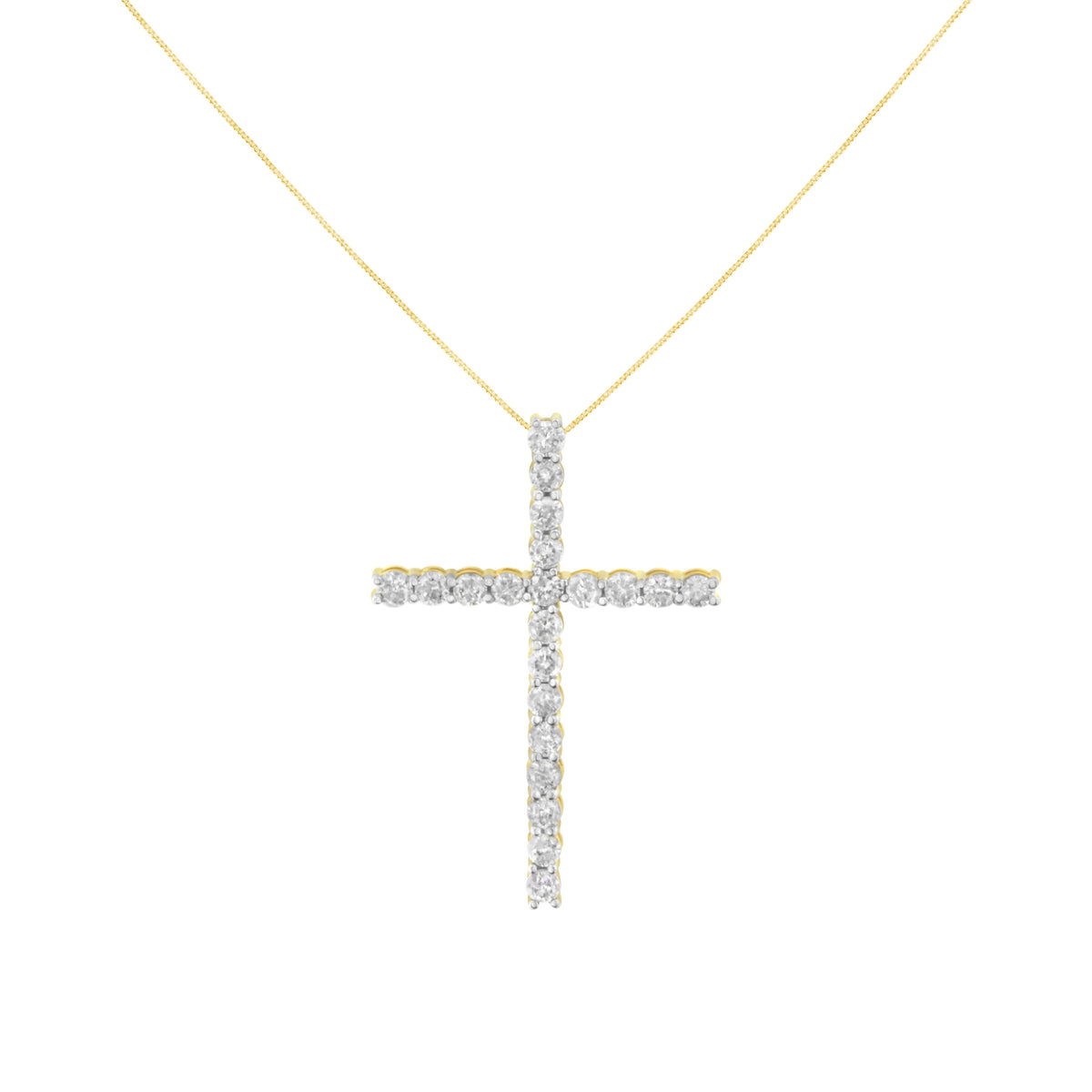 Colgante de cruz de oro amarillo de 10K chapado en plata de ley .925 con diamante de corte redondo de 4.0 Cttw (color J-K, claridad I1-I2) - 18"