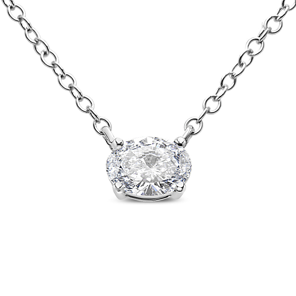 Collar con colgante de oro blanco de 14K con diamante solitario ovalado cultivado en laboratorio de 1/2 quilate engastado de este a oeste, 45 cm (color E-F, claridad VS1-VS2)