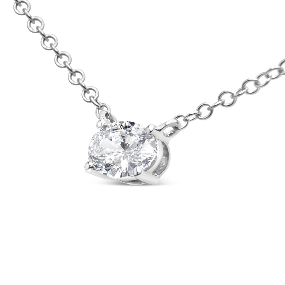 Collar con colgante de oro blanco de 14K con diamante solitario ovalado cultivado en laboratorio de 1/2 quilate engastado de este a oeste, 45 cm (color E-F, claridad VS1-VS2)