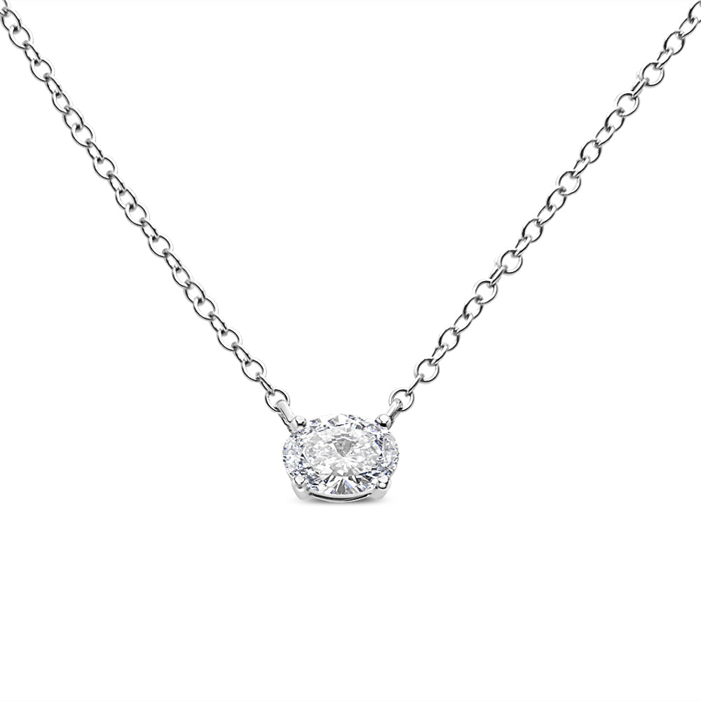 Collar con colgante de oro blanco de 14K con diamante solitario ovalado cultivado en laboratorio de 1/2 quilate engastado de este a oeste, 45 cm (color E-F, claridad VS1-VS2)
