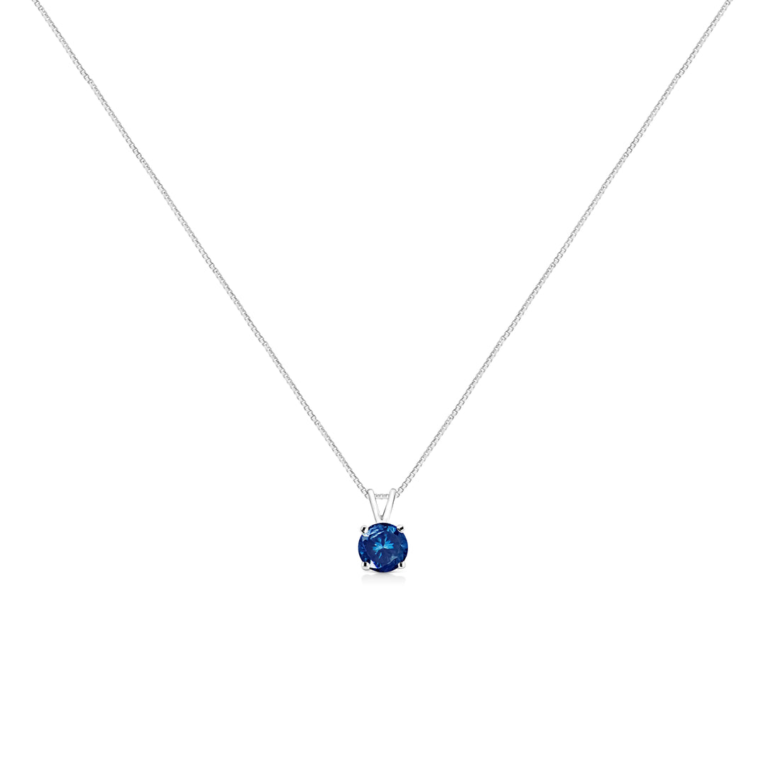 14K White Gold 1/4 Cttw Round Brilliant Cut Lab Grown Blue Diamond 4-Prong Solitaire Pendant Necklace (Blue Color, VVS2-VS1 Clarity) - 18"